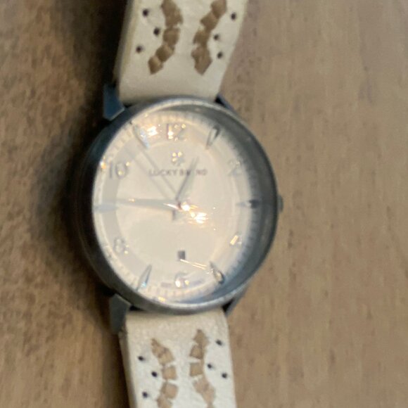 Lucky Brand White leather watch with antique steel finish and embroidered band - Picture 3 of 7